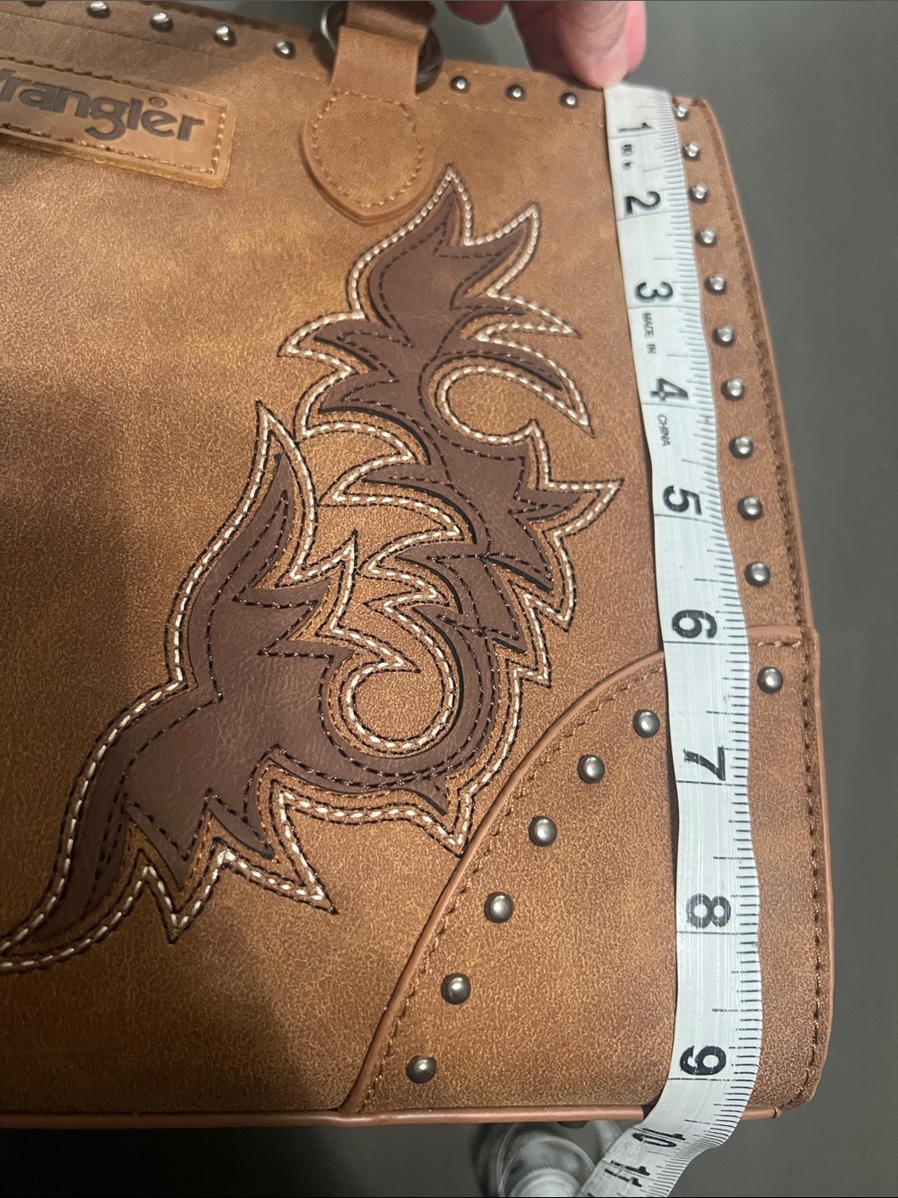 Wrangler embroidered & studded boot scroll tote bag - Picture 11 of 12